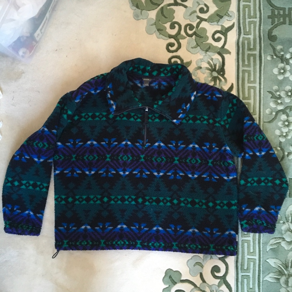 Eddie Bauer Women's Zip Up Sweater - Blue and Green